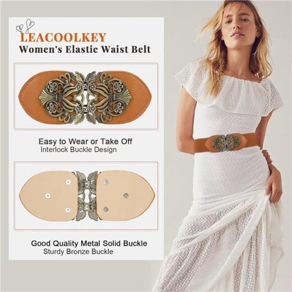 2/3/4 Pack Women Vintage Wide Waist Belt for Dress, Elastic Cinch Belt main image 4